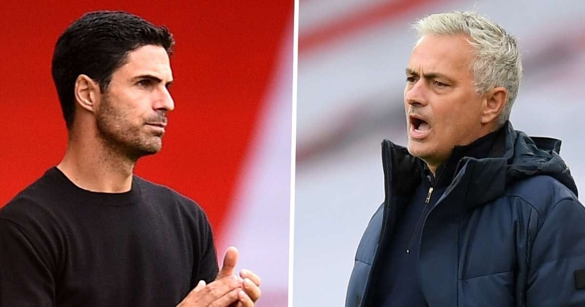 លោក Mikel Arteta (ឆ្វេង) និងលោក Jose Mourinho (ស្តាំ)
