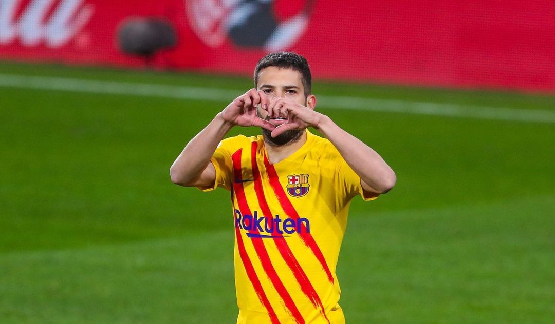 &nbsp; កីឡាករ&nbsp;Jordi Alba អបអរគ្រាប់បាល់នាំមុខរបស់ខ្លួនទល់នឹងក្រុម Osasuna