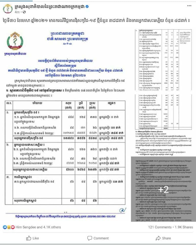 សេចក្ដីជូនដំណឹងករណីឆ្លង និងជាសះស្បើយ