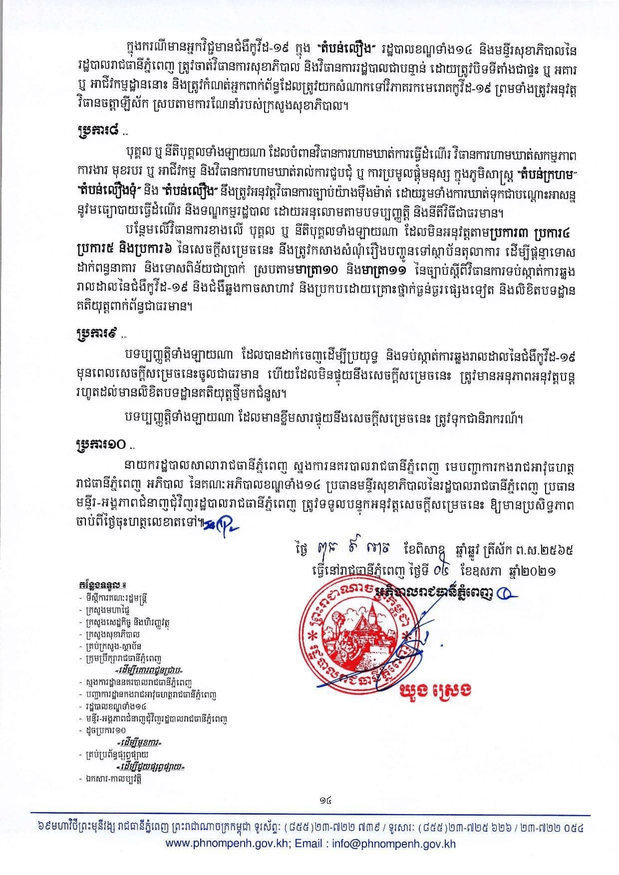 សេចក្តីសម្រេចរបស់សាលារាជធានីភ្នំពេញ​