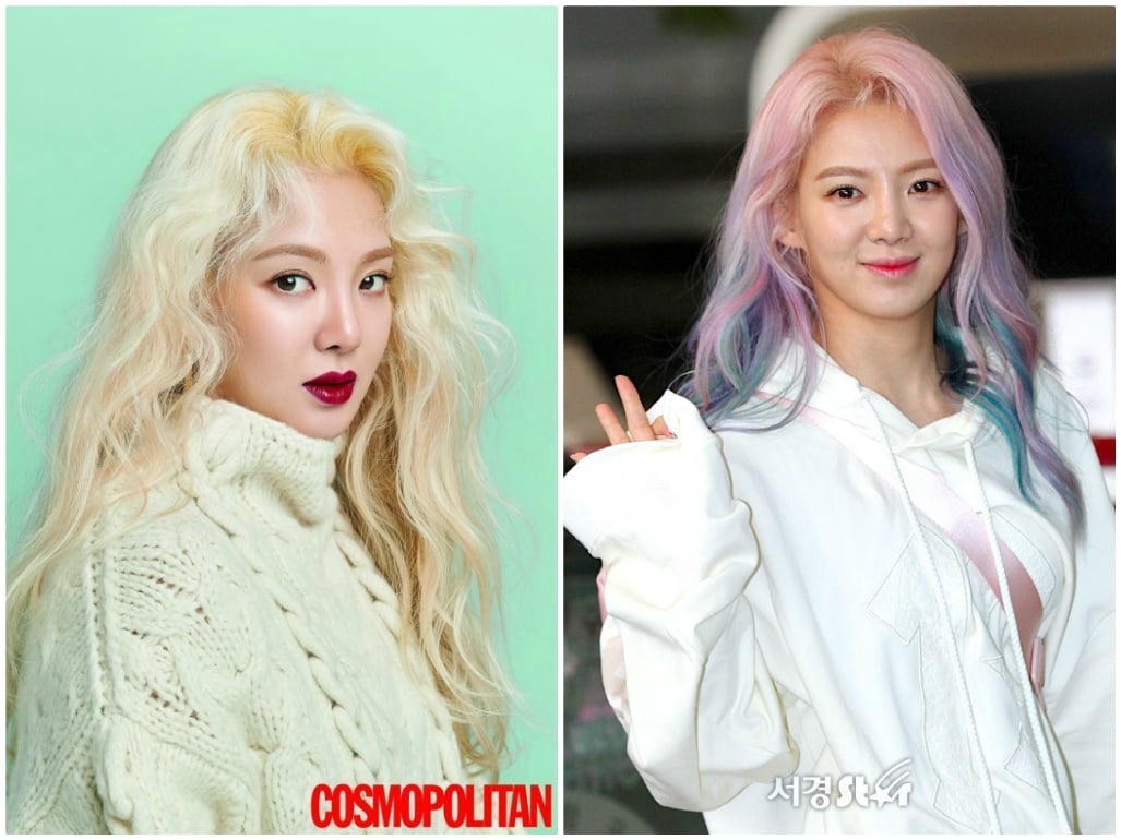 Hyoyeon សក់ពណ៌ស និង ដាក់សក់ពណ៌ផ្សេង<br>