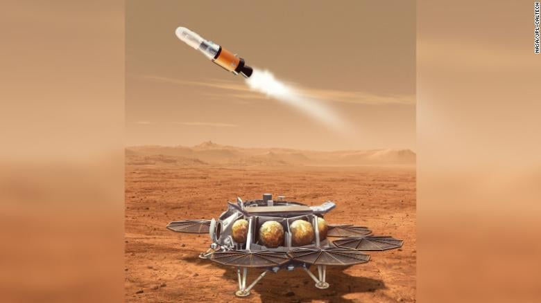យាន&nbsp;Sample Retrieval Lander និងកូនរ៉ុក្កែត&nbsp;Mars Ascent Vehicle