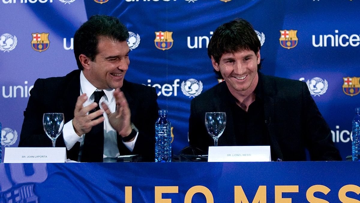 &nbsp; លោក&nbsp;Joan Laporta និង កីឡាករ Lionel Messi