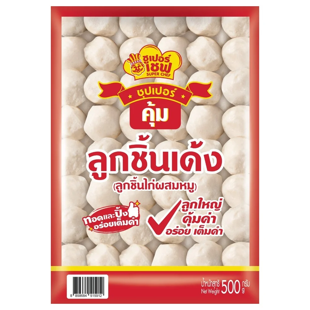 ซูเปอร์เชฟ ลูกชิ้นไก่หมูเด้ง 500กรัม