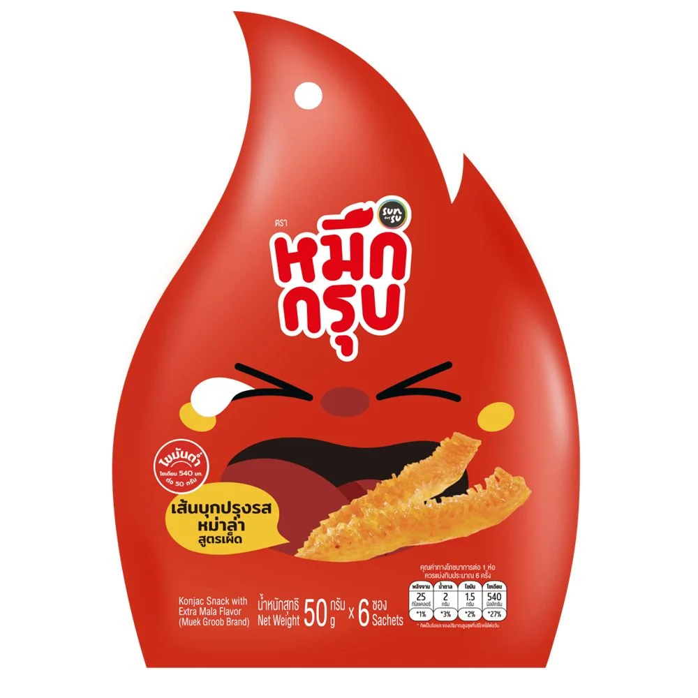 หมึกกรุบเส้นบุกปรุงรสหม่าล่าสูตรเผ็ด 50ก.