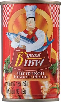 ปลาซาร์ดีนในซอสมะเขือเทศ ตราซูเปอร์ซีเชฟ 155ก. ด.