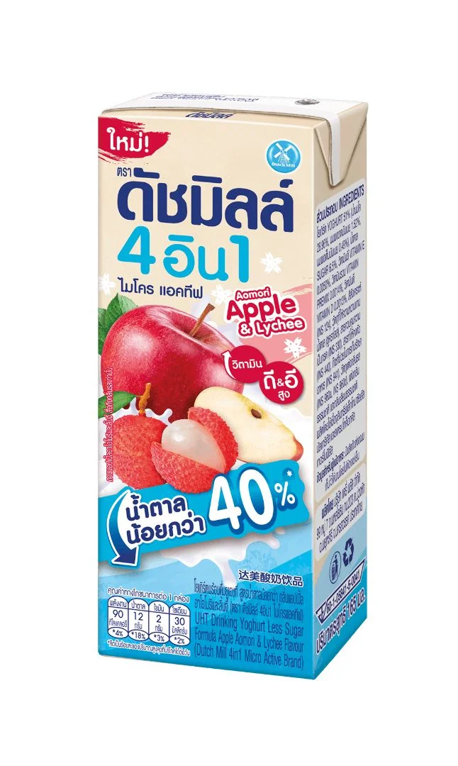 นมเปรี้ยวUHTดัชมิลล์น้ำตาลน้อยแอปเปิ้ลลิ้นจี่ ด165