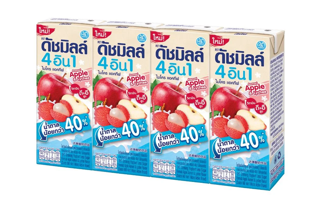นมเปรี้ยว UHT ดัชมิลล์น้ำตาลน้อยแอปเปิ้ลลิ้นจี่