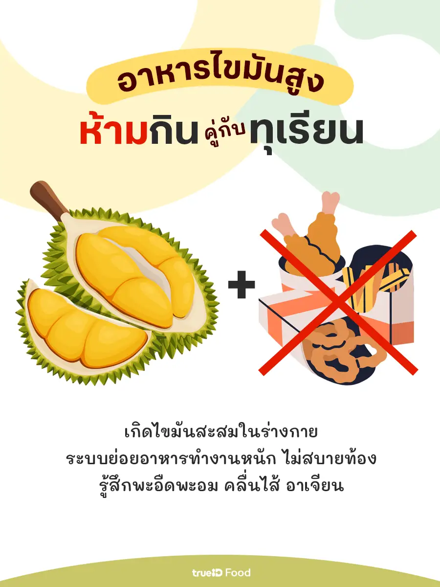 ทุเรียนห้ามกินกับอะไร ห้ามกินอาหารรสจัด อาหารไขมันสูง ของทอด พร้อมทุเรียน