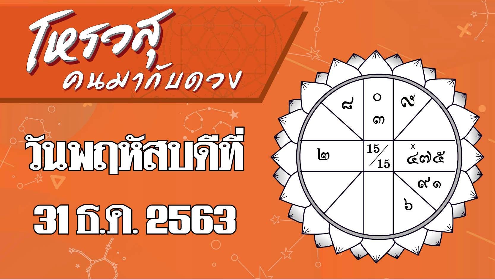 ดวงวันพฤหัสบดี 31 ธ.ค.63 เช็กเลขนำโชค สีพารวย ทิศให้ลาภ ของทุกราศี