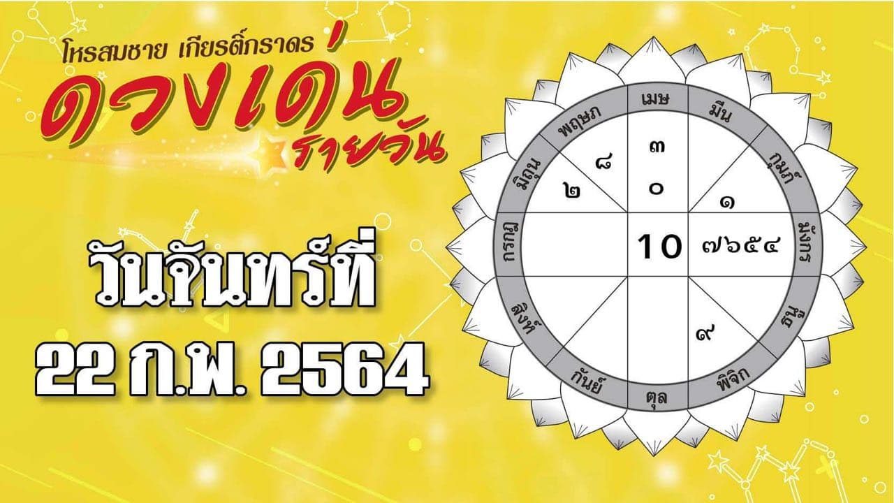 ดวงเด่นรายวัน จันทร์ที่ 22 ก.พ. 2564 ราศีใดระวังเสียทรัพย์เพราะเพศตรงข้าม