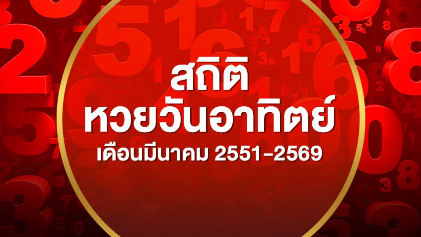 รวมสถิติหวยออกวันอาทิตย์ เดือนมีนาคม 2551-2569 เลขไหนออกซ้ำบ่อยสุด ดูสดผลสลากกินแบ่งรัฐบาล