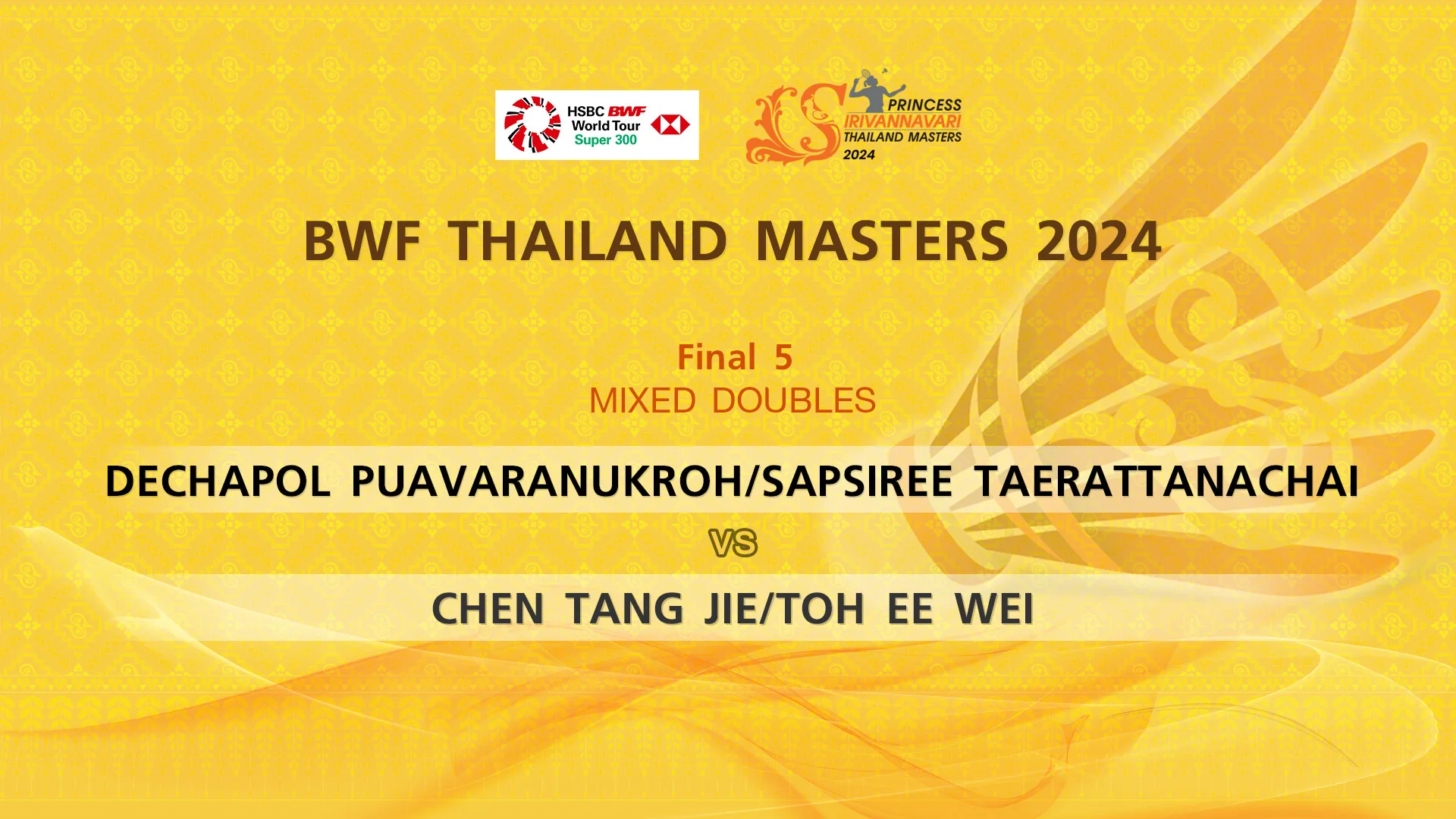 Puavaranukroh Taerattanachai Vs Chen T J Toh E W Final Xd Bwf