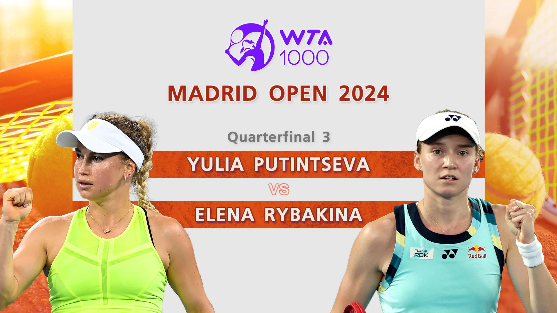 Yulia Putintseva VS Elena Rybakina you QF3 : WTA 1000 Madrid Open 2024