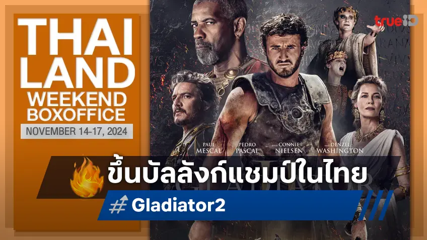 [Thailand Boxoffice] เกรียงไกร "Gladiator 2" ขึ้นบัลลังก์แชมป์ แต่ไม่ถึงขั้นเป็นตำนาน