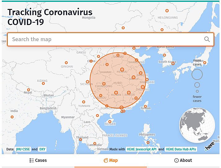 ติดตามสถานการณ์การแพร่ระบาด COVID -19 บนแผนที่ดิจิทัลจาก HERE Technologies ได้แบบเรียลไทม์