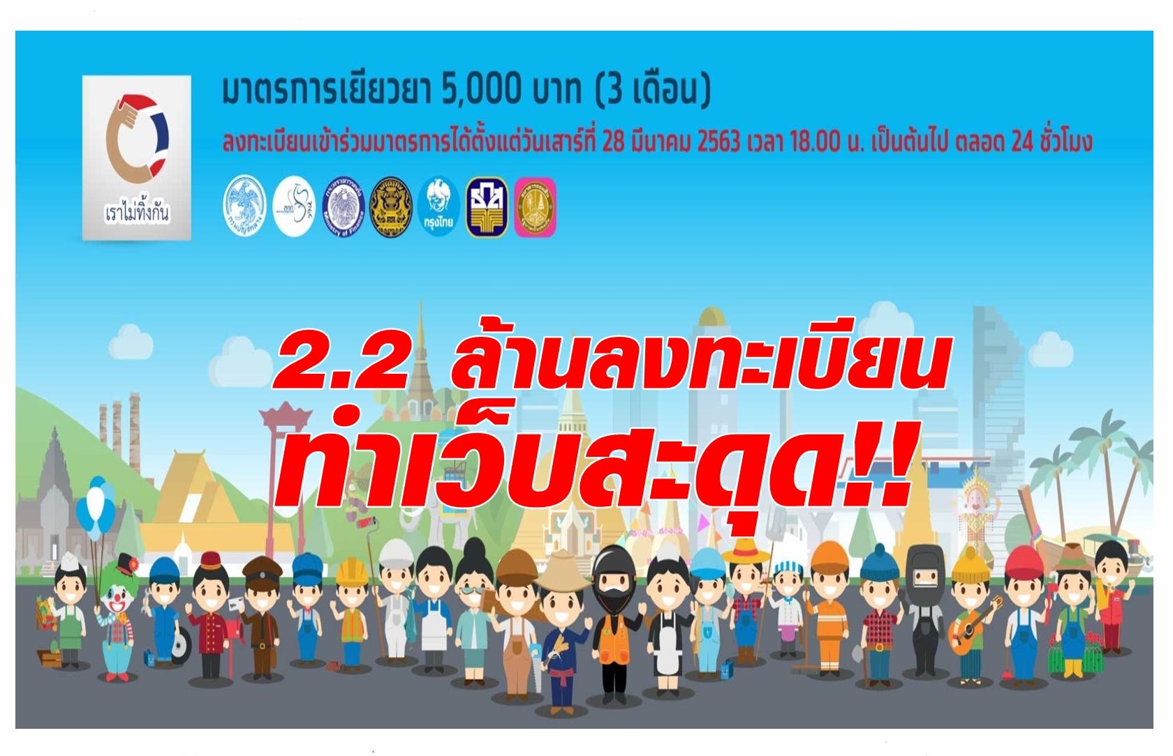 2.2 ล้านรายเปิดคอมพ์รอลงทะเบียนรับ 5,000 บาท ทำเว็บ 'เราไม่ทิ้งกัน' สะดุด