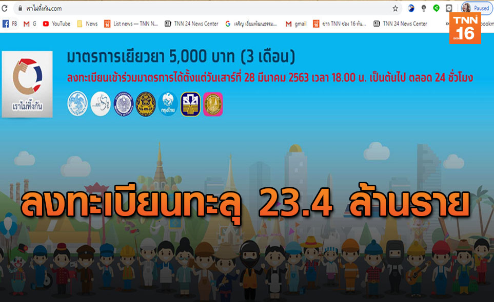 ลงทะเบียนมาตรการเยียวยา 5,000 บาท ทะลุ 23.4 ล้านราย