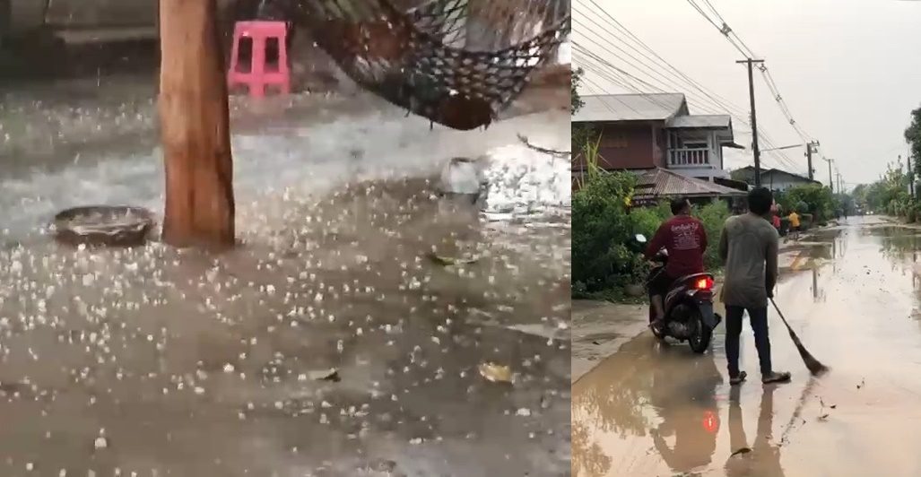 พายุลูกเห็บ ถล่มหมู่บ้านช้าง บ้านเสียหายกว่า 10 หลังคาเรือน ยุ้งข้าวพังเสียหาย