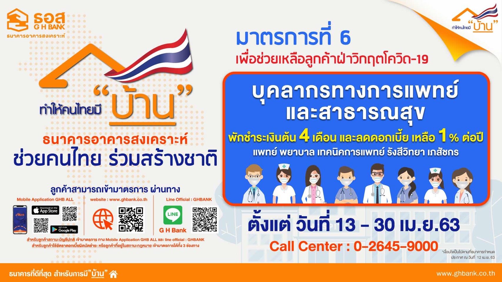 ธอส. ประกาศ ลดดอกเบี้ยให้บุคลากรทางการแพทย์และสาธารณสุขเหลือ 1% ต่อปี