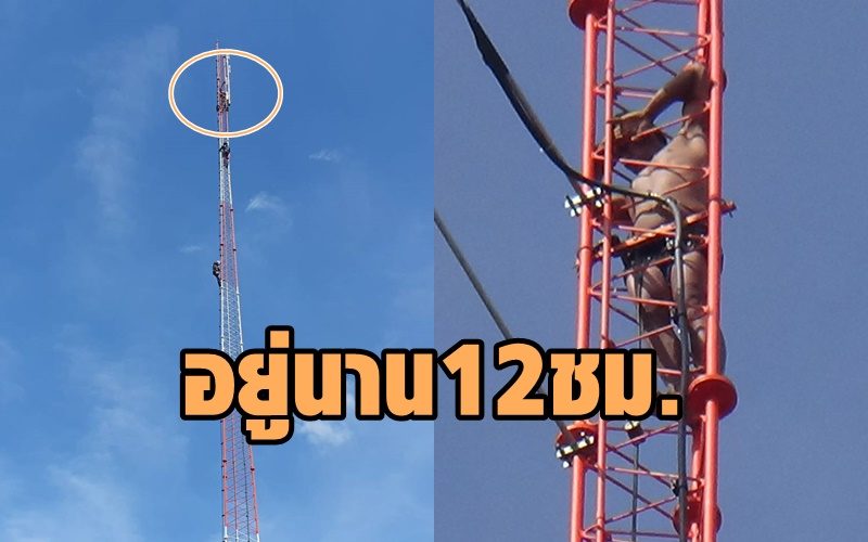 ช่วยหนุ่มเพี้ยนปีนเสาวิทยุสูง 50 เมตร สกิลสูงอยู่นานถึง 12 ชม.