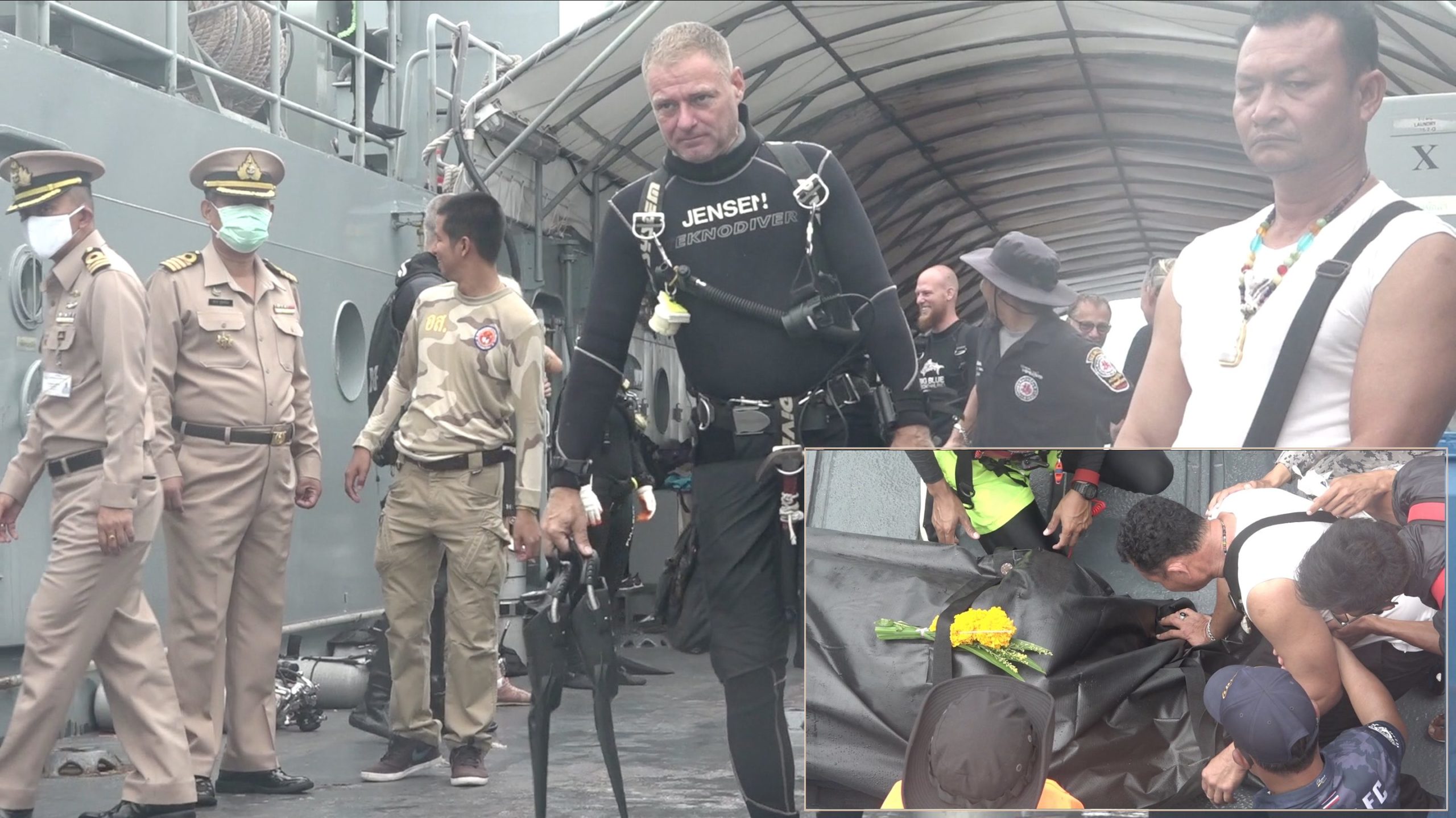 หน่วยซีล-ทีมอาสาสมัครกู้ภัยทางน้ำ นำร่างไร้วิญญาณพนักงานสาวออกจากซากเรือสำเร็จ