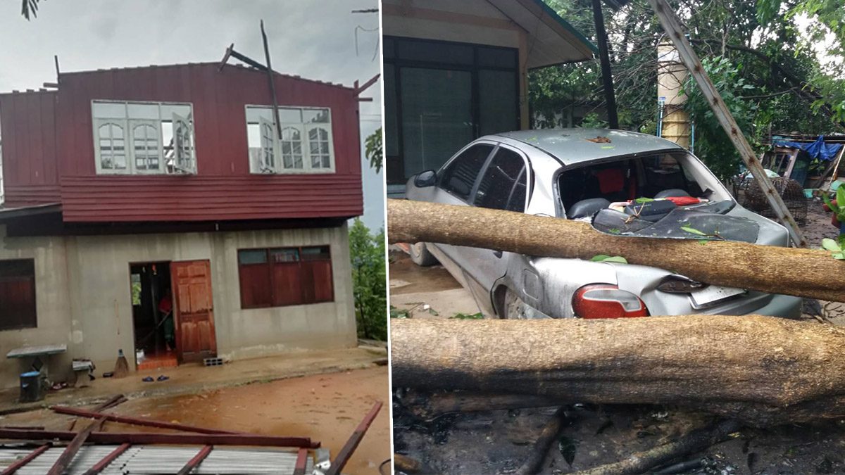 โคราชระทึก พายุถล่ม บ้านพังหลังคาปลิวว่อน-ต้นไม้หักทับรถพังยับ