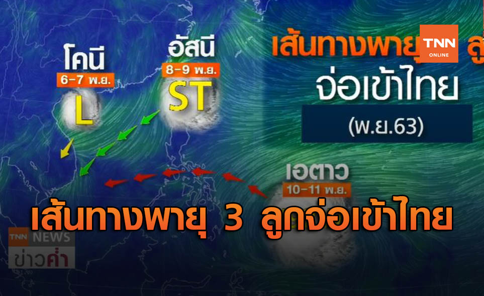 จับตา! เดือน พ.ย.พายุต่อคิวเข้าไทยถึง 3 ลูก "โคนี อัสนี เอตาว"