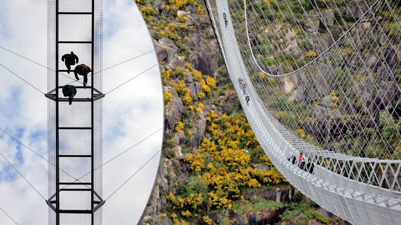 ฮือฮาเปิดสะพานแขวนคนข้าม “ยาวสุดในโลก” พาดผ่านเขาสูง 175 เมตร (คลิป)