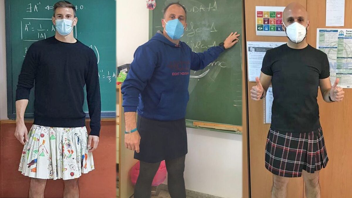 ครูผู้ชายในสเปนแห่ใส่ “กระโปรง” หนุนเด็กชายถูกไล่ออกเพราะต่างรสนิยมทางเพศ