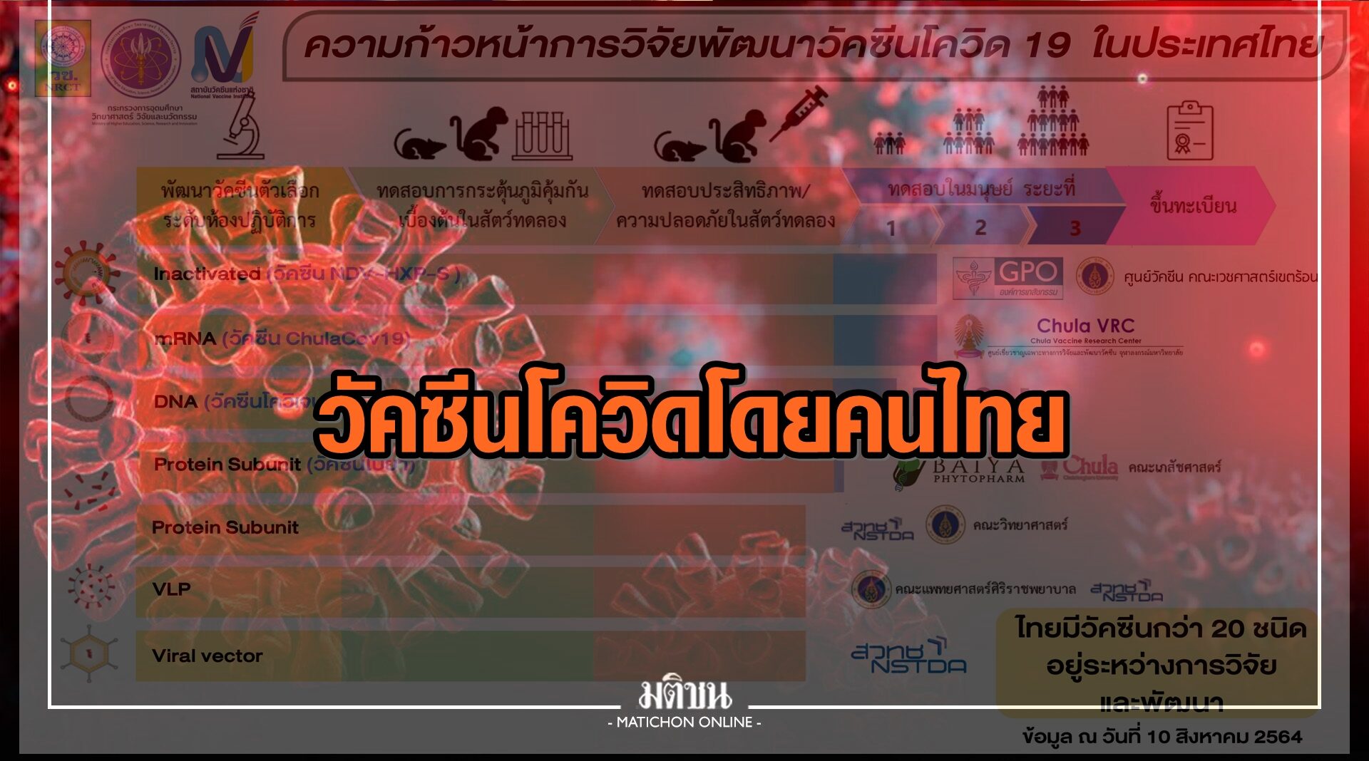 "อว." เผยความคืบหน้าการวิจัยวัคซีนโควิดโดยนักวิจัยไทย