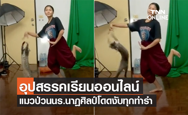 อุปสรรคเรียนออนไลน์! เหมียวป่วนเจ้าอัดท่ารำส่งอาจารย์ไม่เสร็จสักที