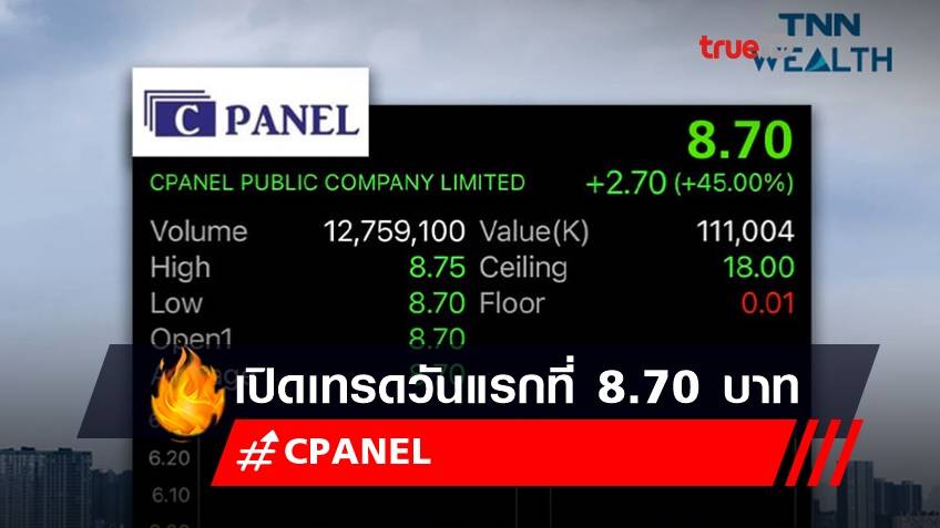CPANEL เปิดเทรดวันแรกที่ 8.70 บาท เพิ่มขึ้น 2.70 บาท (+45%) จากราคาขาย IPO ที่ 6.00 บาท/หุ้น
