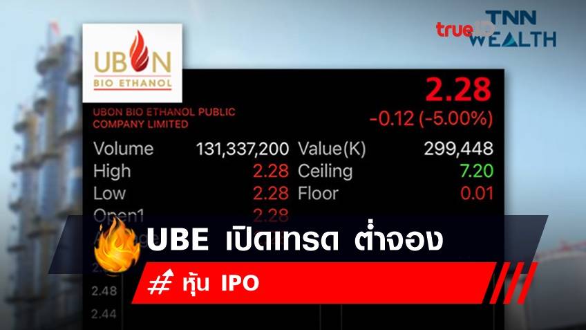 UBE เปิดเทรด ต่ำจองที่ราคา 2.28 บาท ร่วงลง 5% จากราคา IPO 2.40 บาท