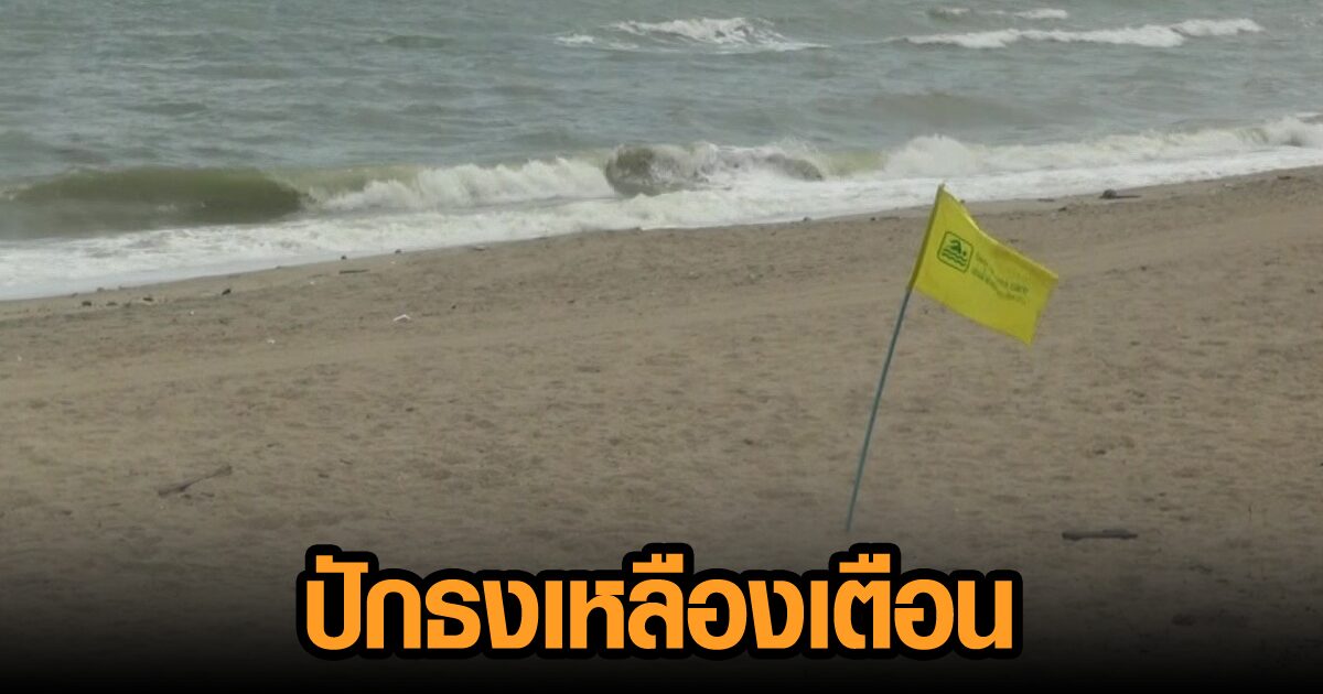 สงขลาปักธงเหลือง เตือนภัยชายหาดหลังคลื่นลมแรง แนะเพิ่มความระมัดระวังเล่นน้ำ