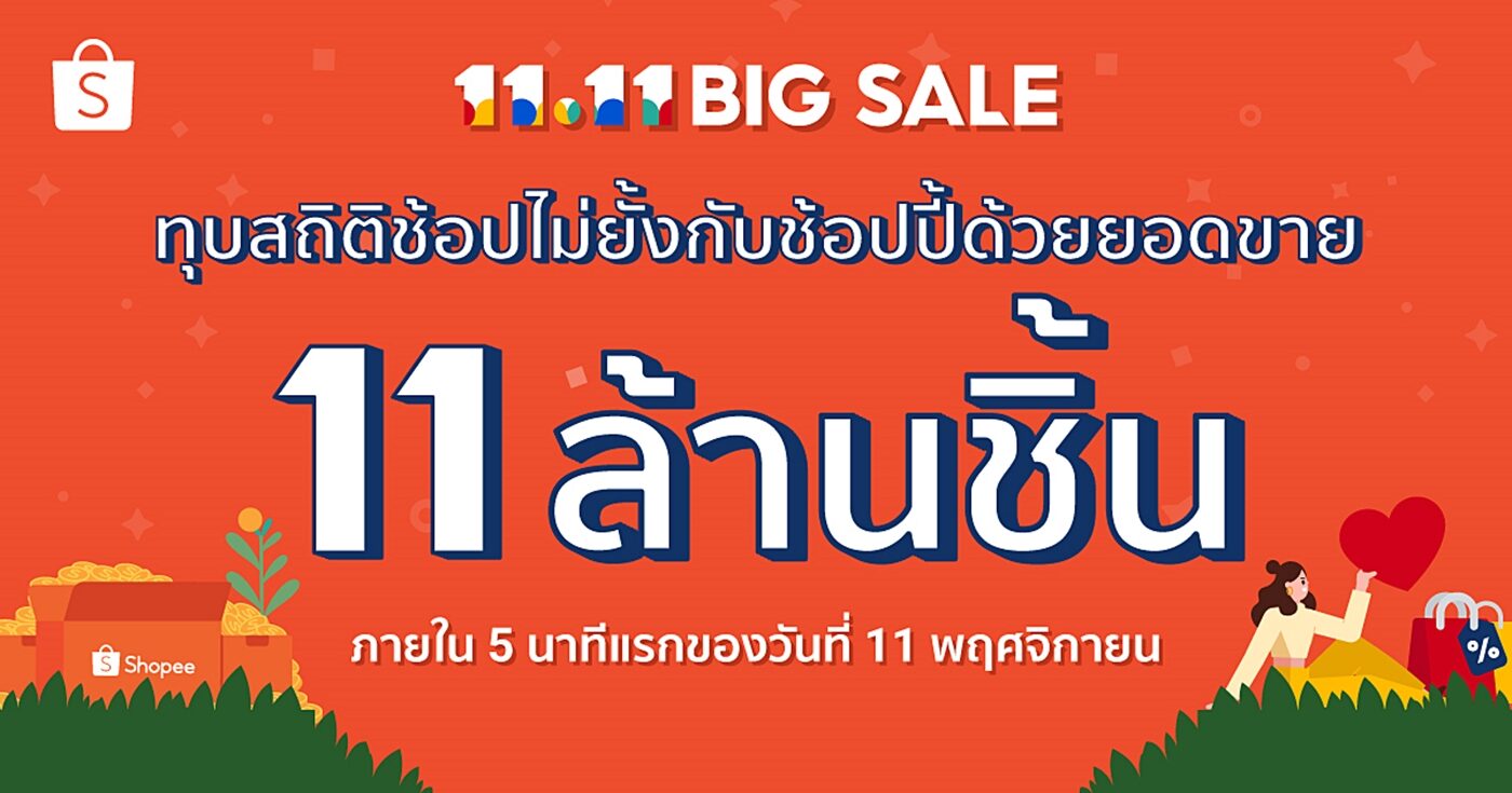 ‘ช้อปปี้’ ยิ้มรับสถิติแคมเปญ ‘Shopee 11.11 Big Sale’ แค่ 5 นาทีแรกยอดขายพุ่งกว่า 11 ล้านชิ้น