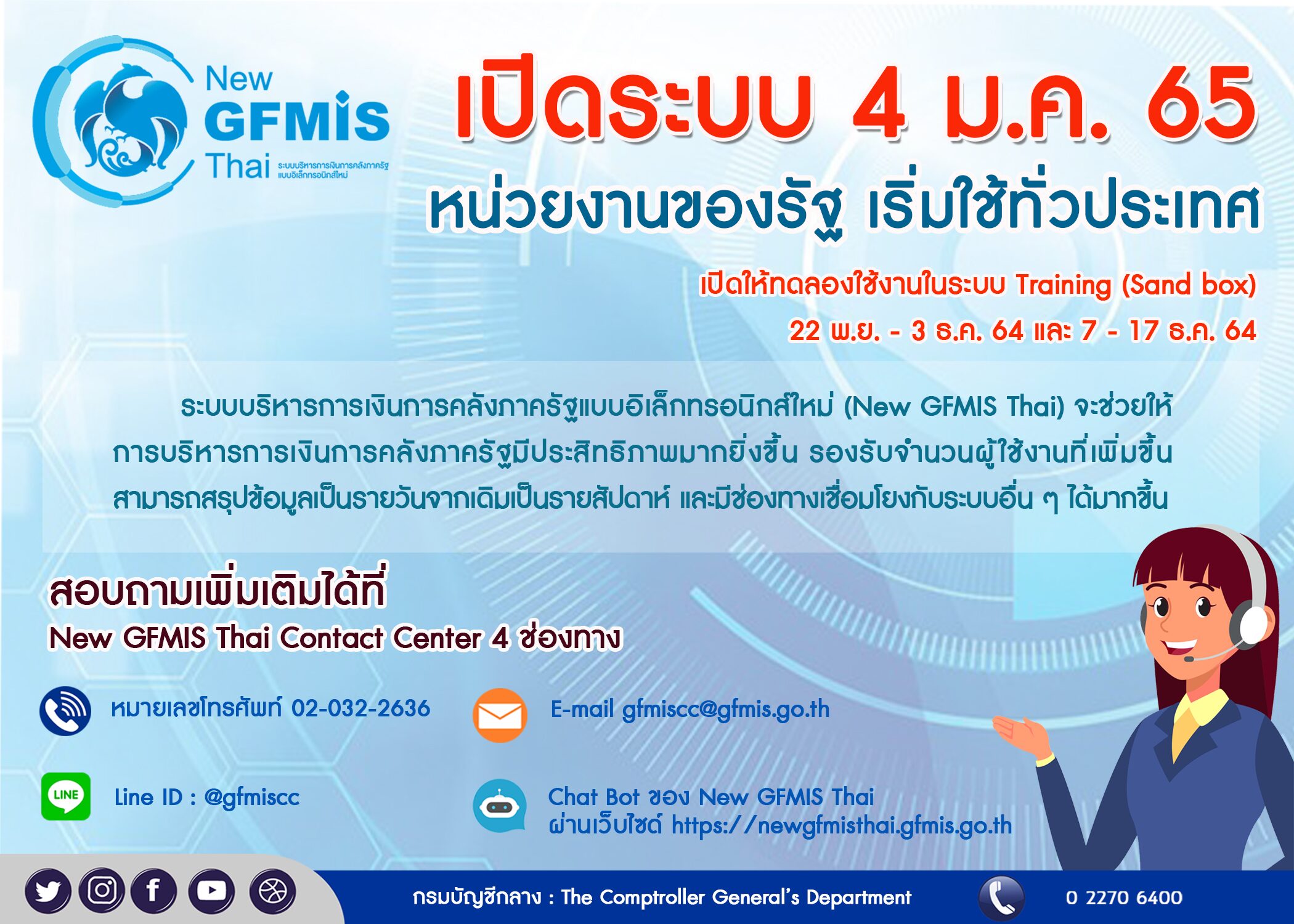 "บัญชีกลาง" เปิดระบบบริหารการเงินการคลังภาครัฐ New GFMIS Thai 4 ม.ค.65 นี้