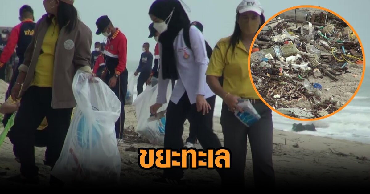 ระดมจนท.เก็บขยะทะเลหาดชลาทัศน์ สร้างจิตสำนึกรักษ์ทะเลไทย