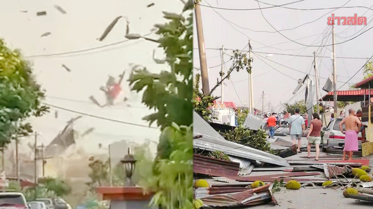 พายุหมุนคล้าย “ทอร์นาโด” ถล่มมาเลเซีย บ้านพังยับ เสาไฟ-ต้นไม้ล้มเป็นแถบ (คลิป)