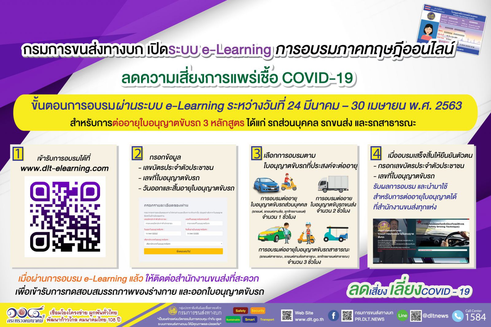 อบรมใบขับขี่ออนไลน์ www.dlt-elearning.com ลงทะเบียนได้ที่นี่