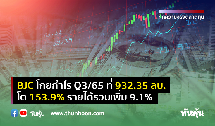 BJC โกยกำไร Q3/65 ที่ 932.35 ลบ. โต 153.9% รายได้รวมเพิ่ม 9.1%