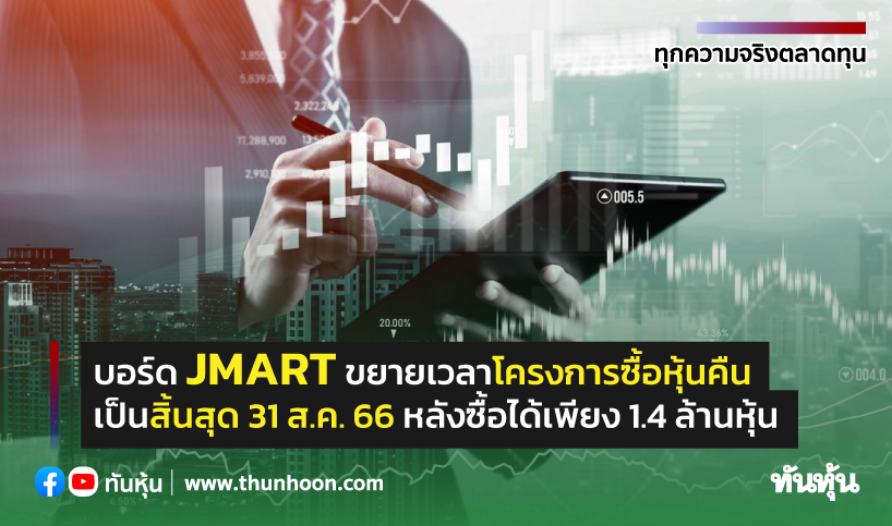 บอร์ด JMART ขยายเวลาซื้อหุ้นคืนเป็นสิ้นสุด 31 ส.ค. 66 หลังซื้อได้เพียง 1.4 ล้านหุ้น