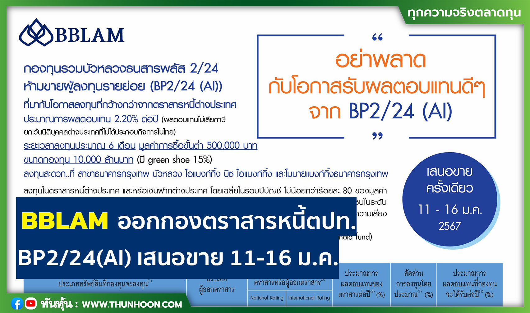 BBLAM ออกกองตราสารหนี้ตปท. BP2/24(AI) เสนอขาย 11-16 ม.ค.