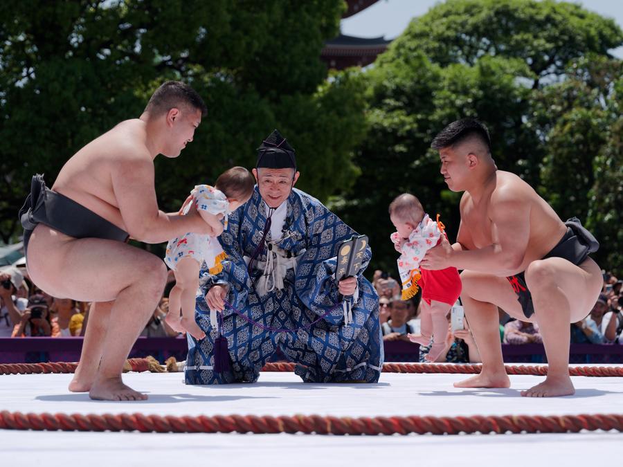 เด็กน้อยร่วมแข่งขัน 'ซูโม่ทารก' ในญี่ปุ่น ใครร้องไห้ก่อนคือผู้ชนะ!