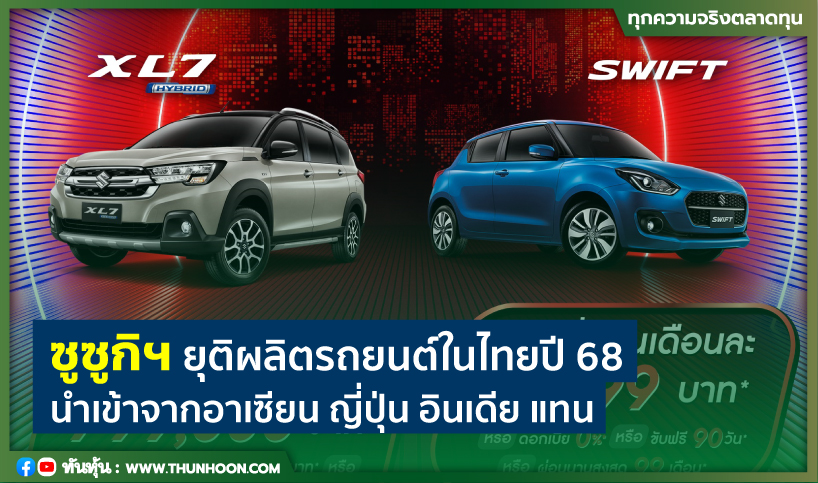 ซูซูกิฯ ยุติผลิตรถยนต์ในไทยภายในสิ้นปี 68 นำเข้าจากอาเซียน ญี่ปุ่น อินเดียแทน