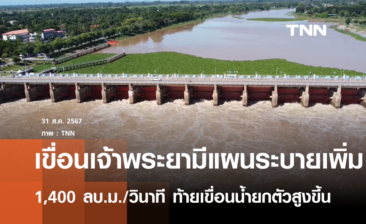 "เขื่อนเจ้าพระยา" มีแผนระบายเพิ่ม 1,400 ลบ.ม./วินาที เตือนท้ายเขื่อนน้ำสูงขึ้น