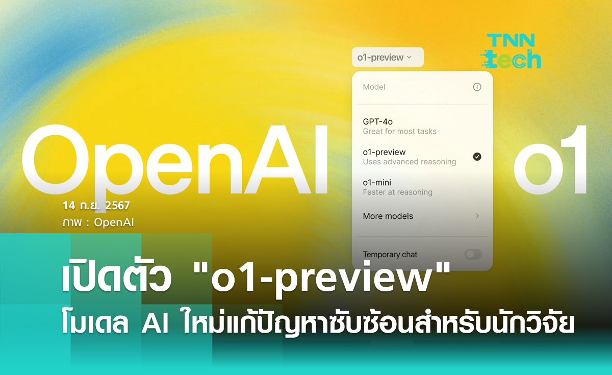 OpenAI เปิดตัว "o1-preview" โมเดล AI ใหม่แก้ปัญหาที่ซับซ้อนได้