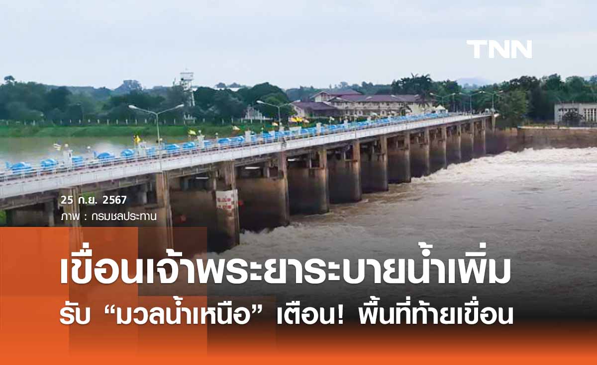 เขื่อนเจ้าพระยาระบายเพิ่มรับ “มวลน้ำเหนือ” พื้นที่ท้ายเขื่อนระวังระดับน้ำเพิ่มสูง