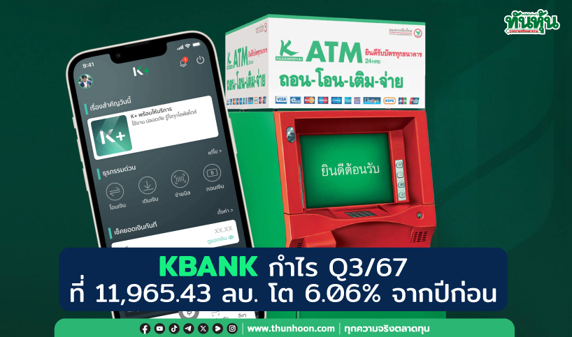 KBANK กำไร Q3/67 ที่ 11,965.43 ลบ. โต 6.06% จากปีก่อน