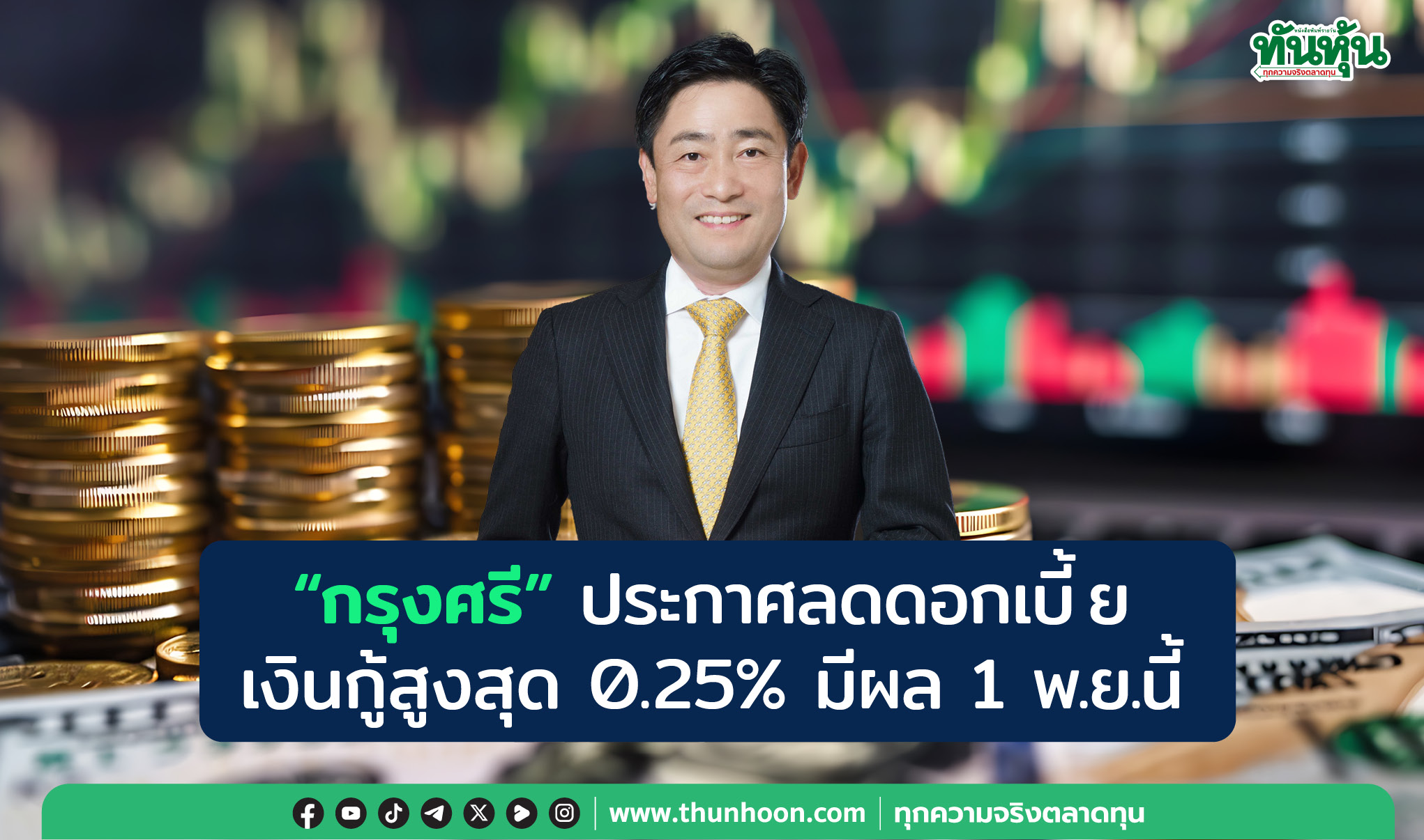 "กรุงศรี" ประกาศลดดอกเบี้ย เงินกู้สูงสุด 0.25% มีผล 1 พ.ย.นี้